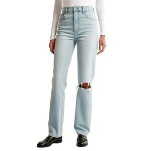 ABERCROMBIE‎ & FITCH 90s Straight Jeans Ultra High Rise Distressed Light Wash 30